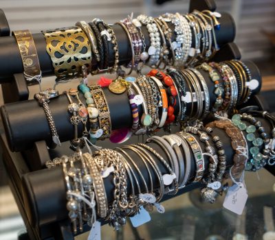 Bracelets on display at Berkeley Humane Thrift Shop